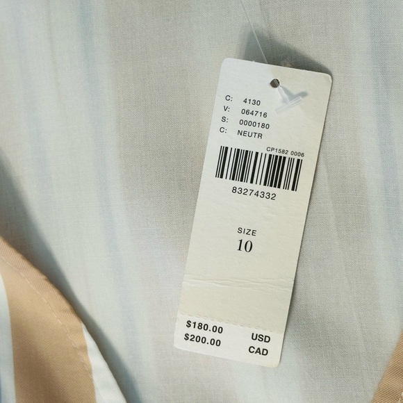 Anthropologie Maeve NWT Tan Striped Asymmetrical Wrap Shirt Dress Size 10 - Picture 11 of 12